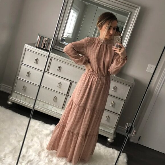 NWT MINKPINK Open Back Blush with Black Polkadot Maxi Dress XSMALL - Picture 5 of 16